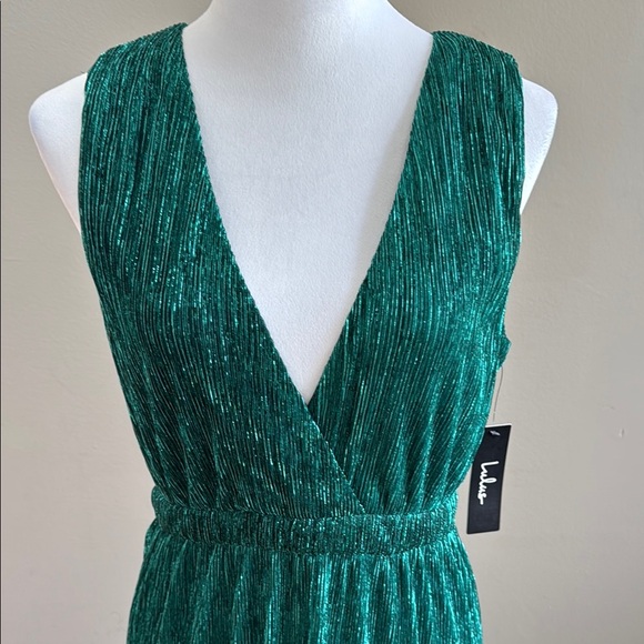 Lulu's Falling Star Teal Green Sleeveless Textured Knit Metallic Maxi Dress Sz L - Picture 6 of 15